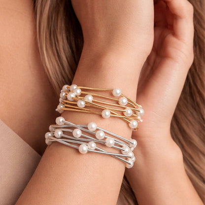 Boho Layered Spring Coil Guitar String Bracelet Set - 6026: S0OX3T6027 Silver