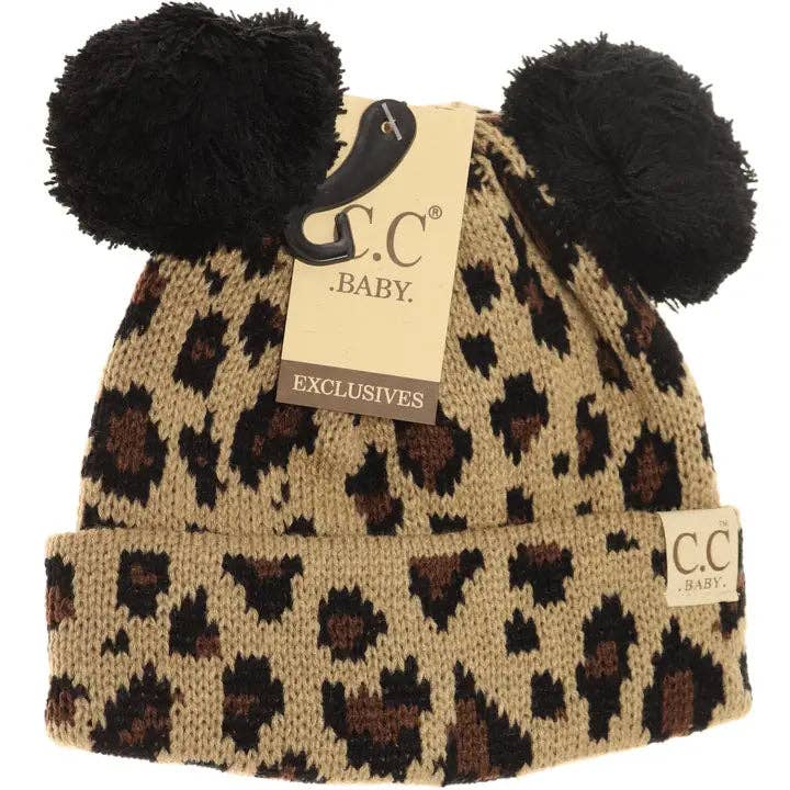 Baby Leopard Double Pom Beanie BABY80POMPOM: Leopard
