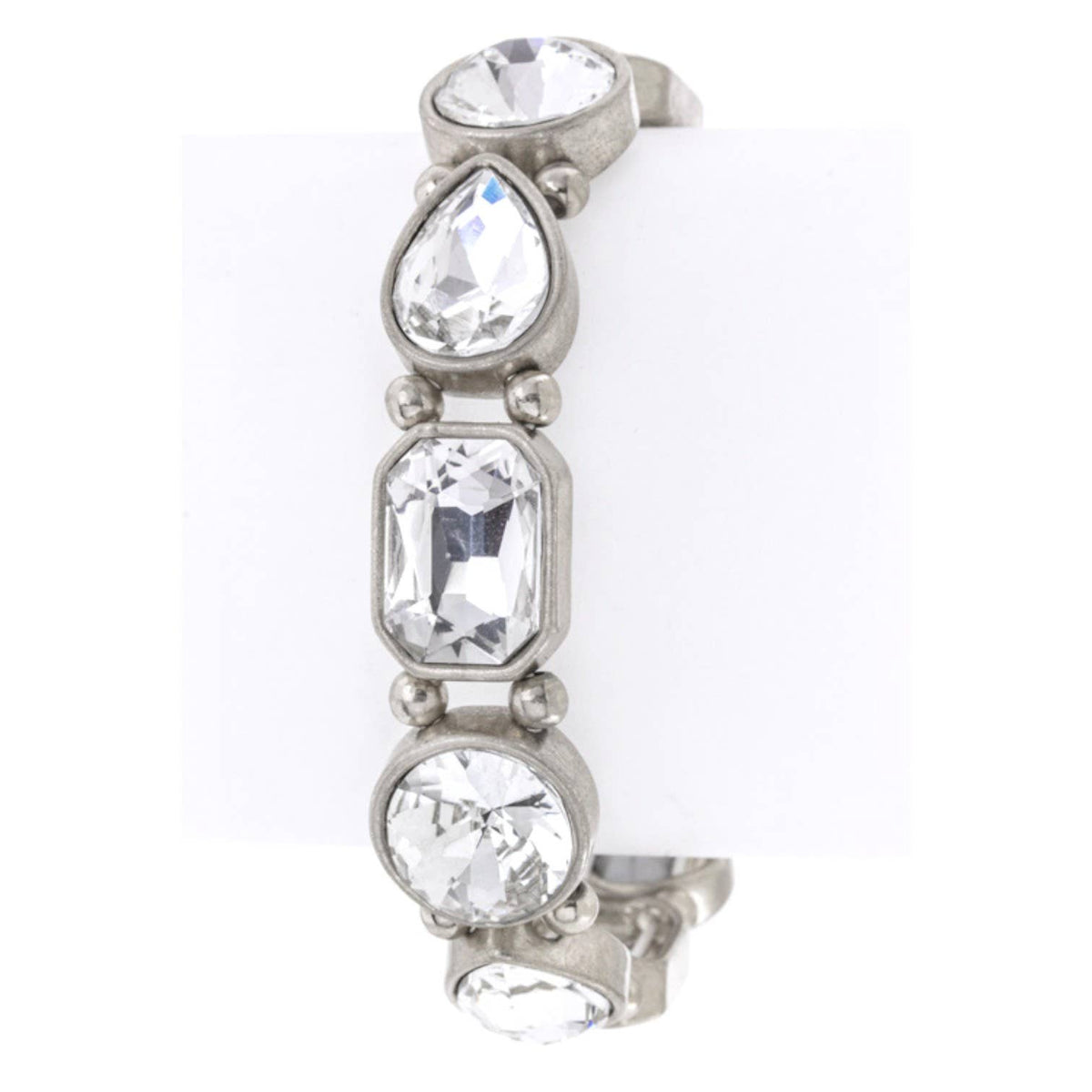 Mix Crystals Stretch Bracelet: Silver/Clear
