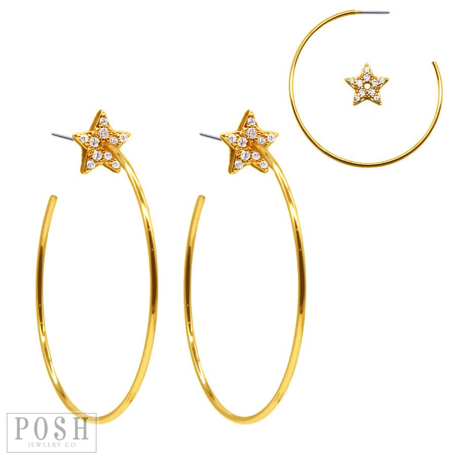 Hoop earring with star lobe charm, Silver