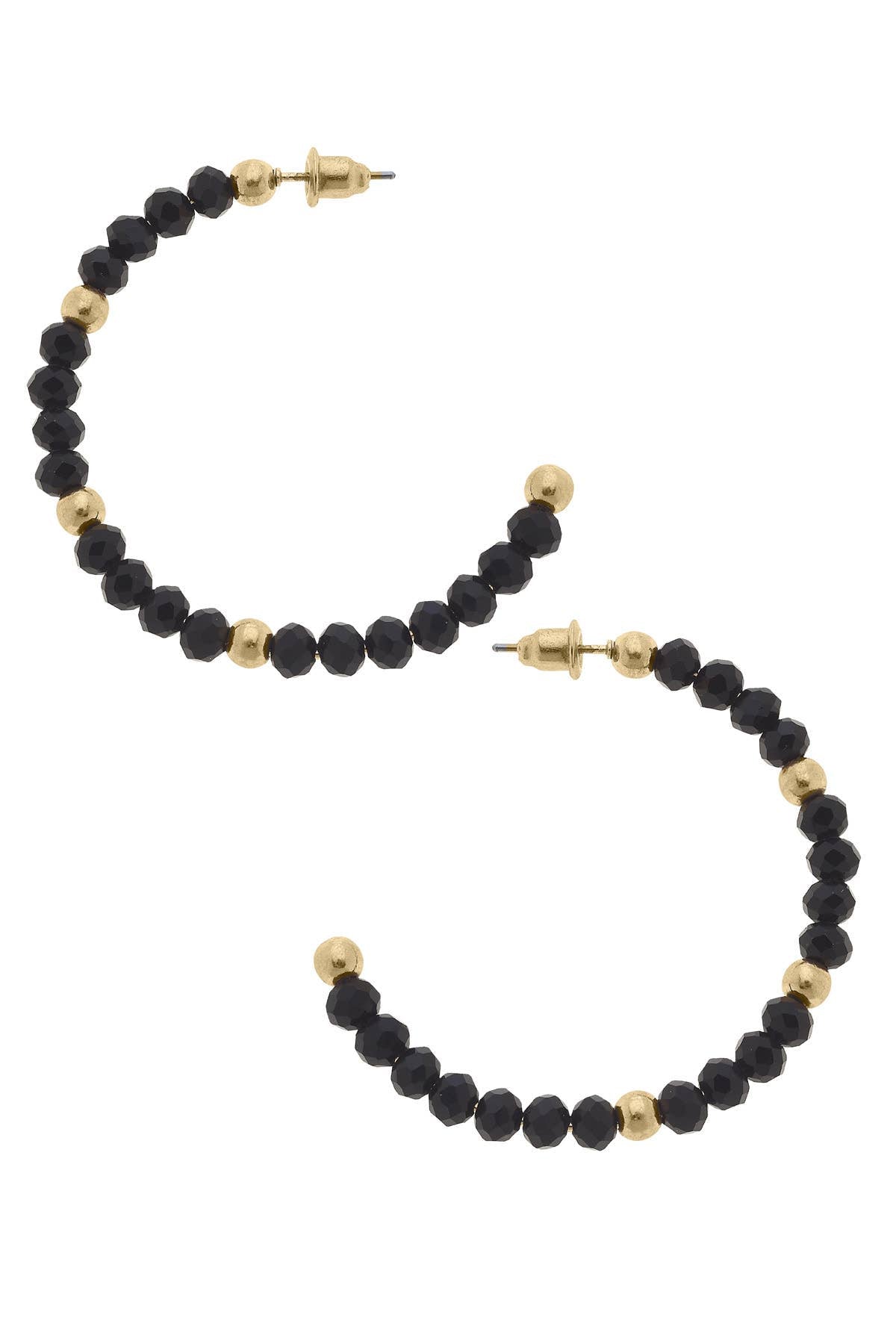 Gabbi Beaded Glass Hoop Earrings: Black Diamond