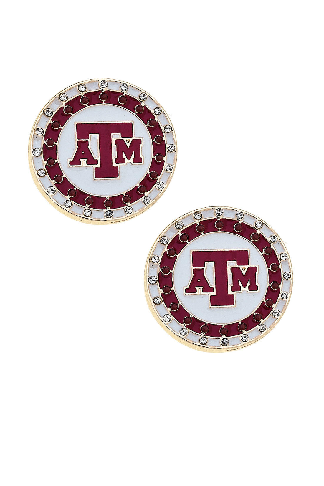 Texas A&amp;M Aggies Pave Disc Stud Earrings in Maroon/White Licensed