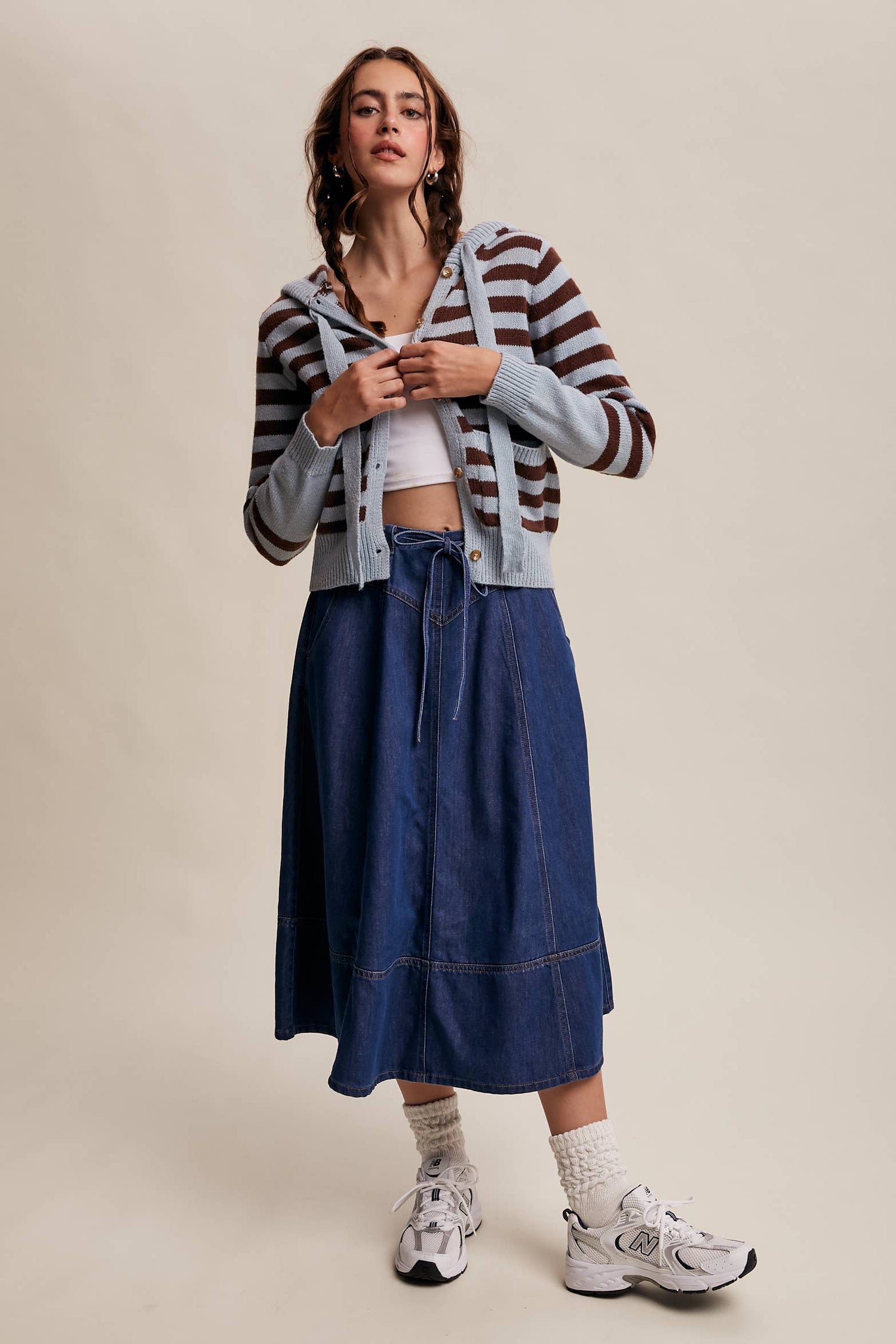 Striped Knit Hoodie Cardigan