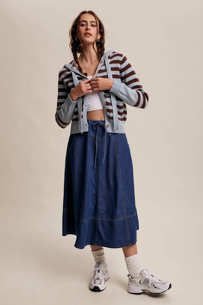 Striped Knit Hoodie Cardigan