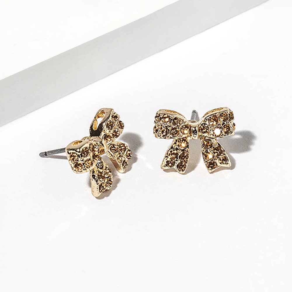 Crystal Rhinestone Bow Stud Earrings: AB,Rhodium