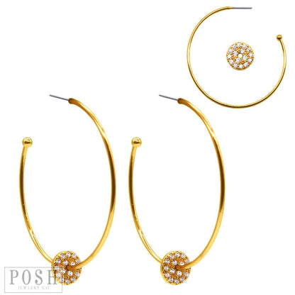 Hoop earring with rhinestone circle charm: Silver