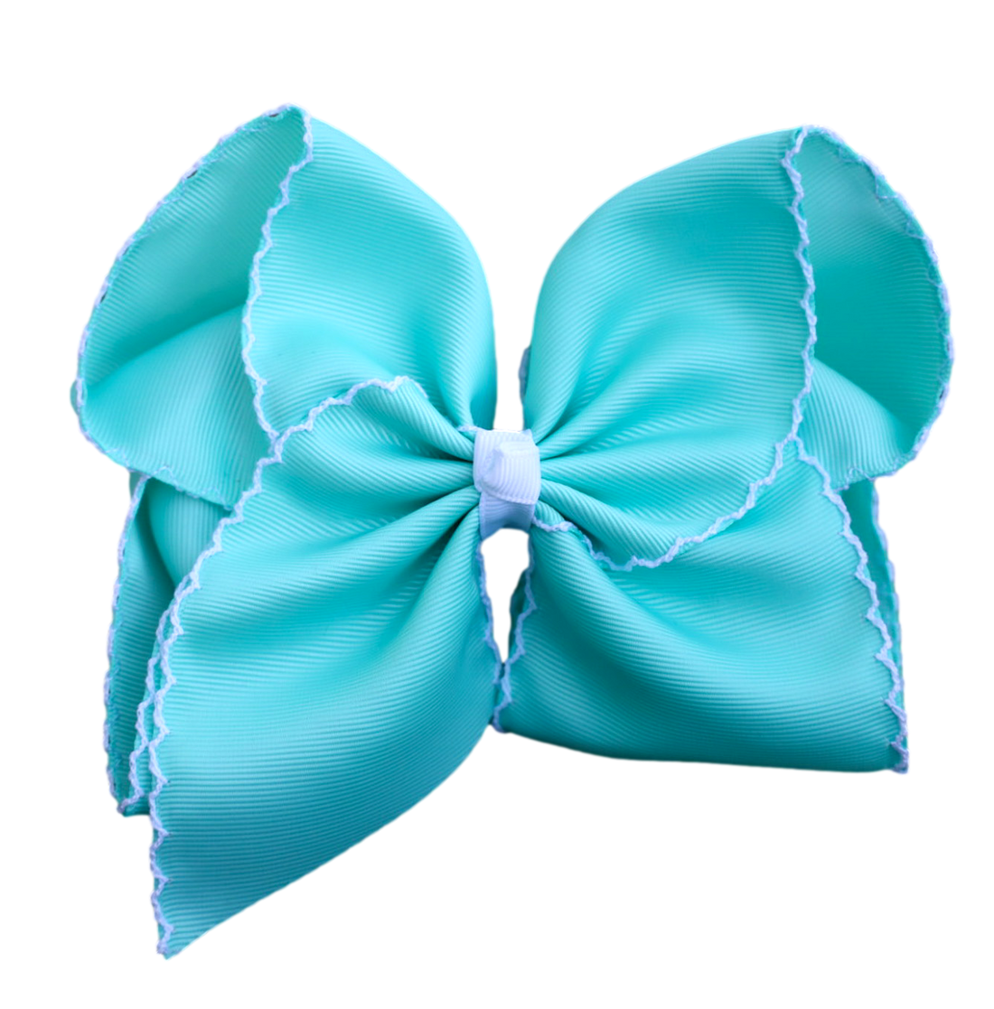 Aqua Moon Stitch Hair Bow : Nylon Headband / 5 inch