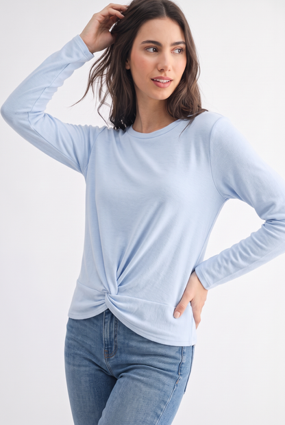 C12080AT Twist Knot Long Sleeve Top: LAVENDER / S-M-L (2-2-2)