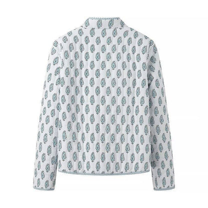 Stylish Reversible Flowers Quilted Jacket: Blue