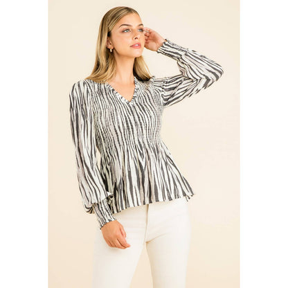Smocked Zebra Print Top: GRAY / L