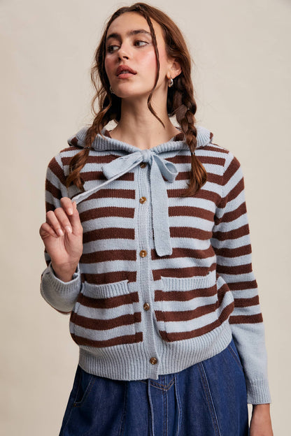 Striped Knit Hoodie Cardigan