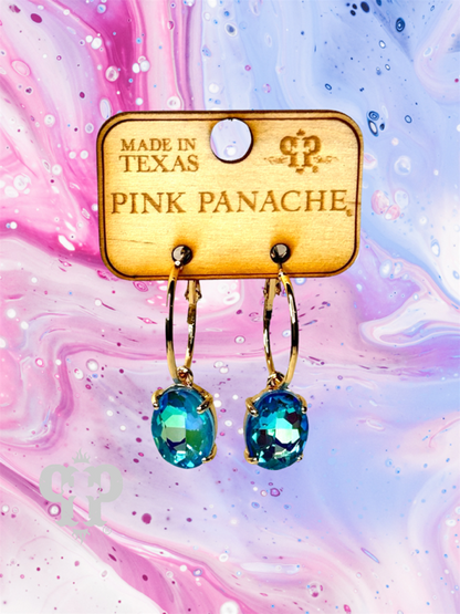 Oval rhinestone earring E103: Blue
