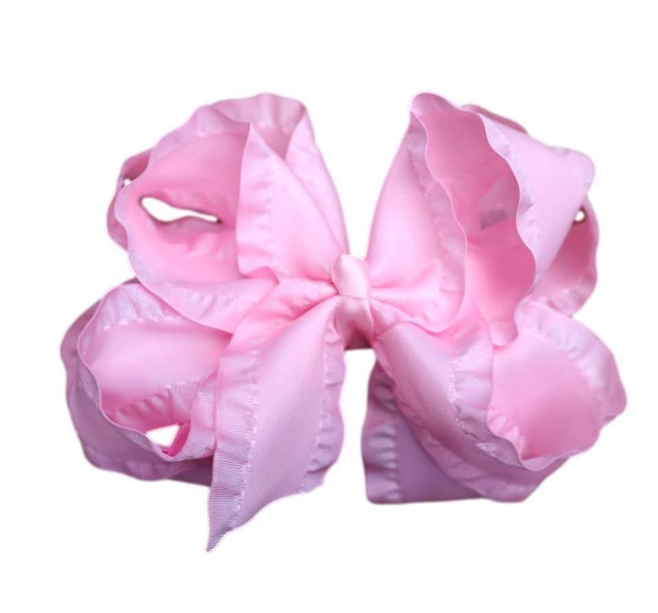 Light Pink Double Ruffle Hair Bow : Alligator Clip / 6 inch