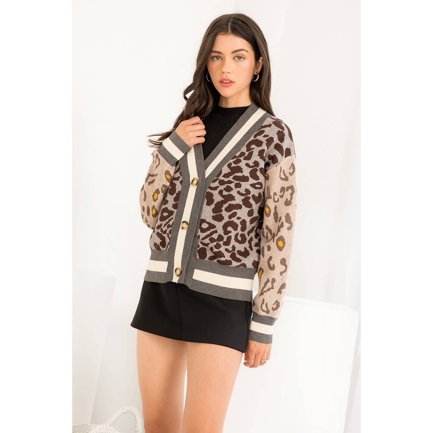 THML Leopard Cardigan: BROWN