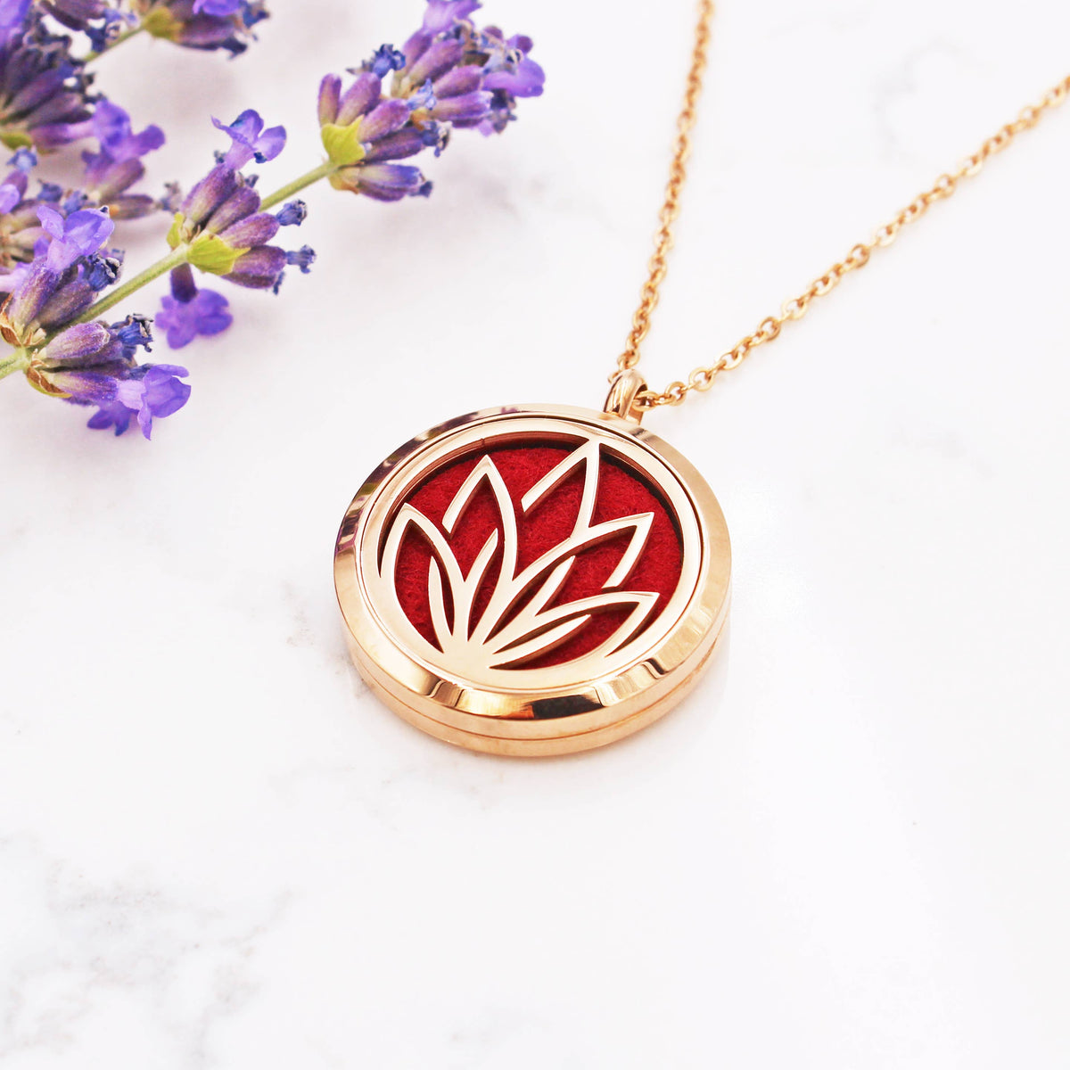Lotus Essential Oil Diffuser Necklace - Rose Gold