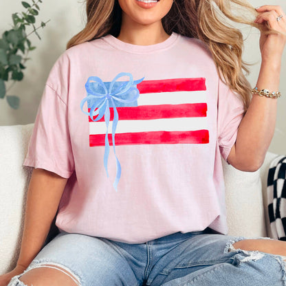 Coquette American Flag July 4th Graphic Shirt |Comfort Color: White / Large