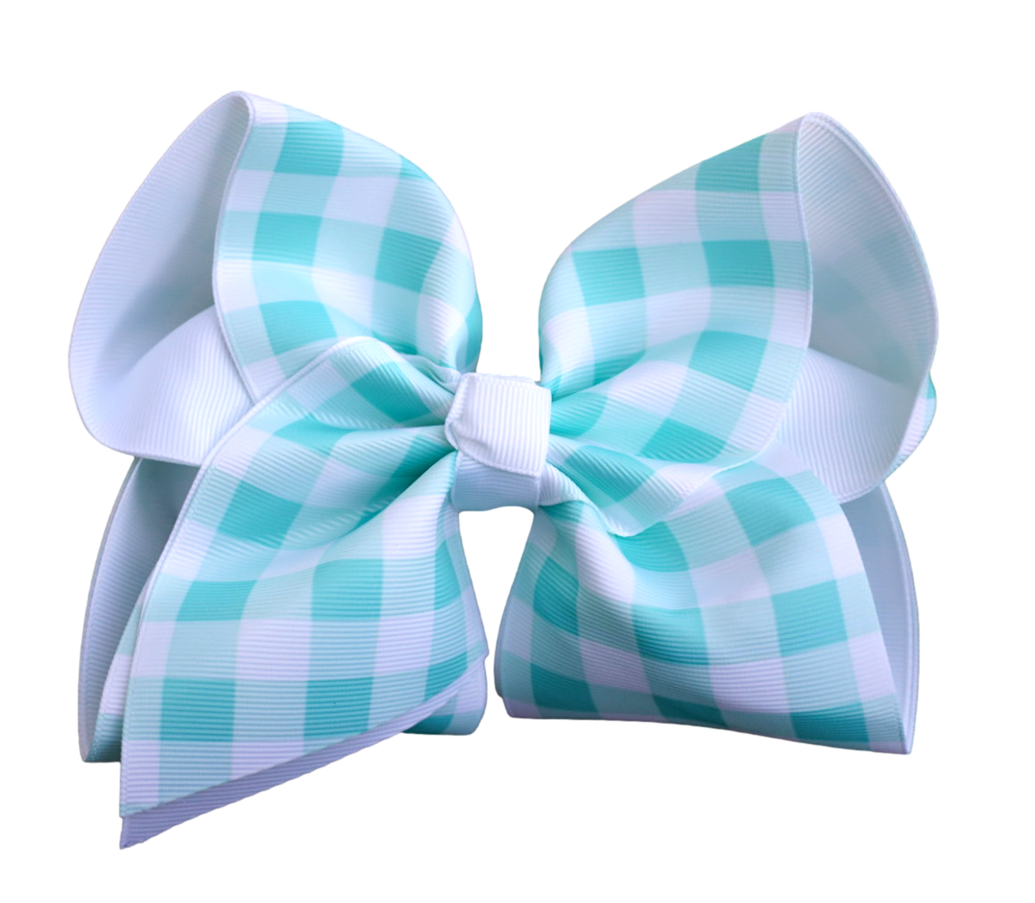 Aqua Check Printed Hair Bow : Nylon Headband / 5 inch