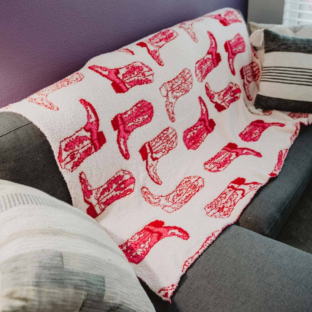 Light Pink Western Boots Throw Blanket: Light Pink