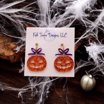 Halloween Pumpkin Acrylic Earrings - Jack-o-lantern Earrings