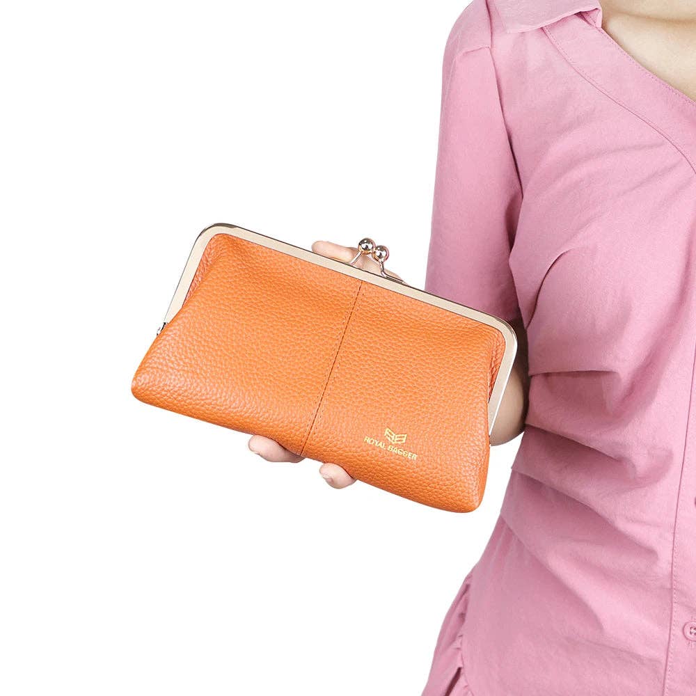 1468 Leather RFID Kiss-Lock Wallet: Black