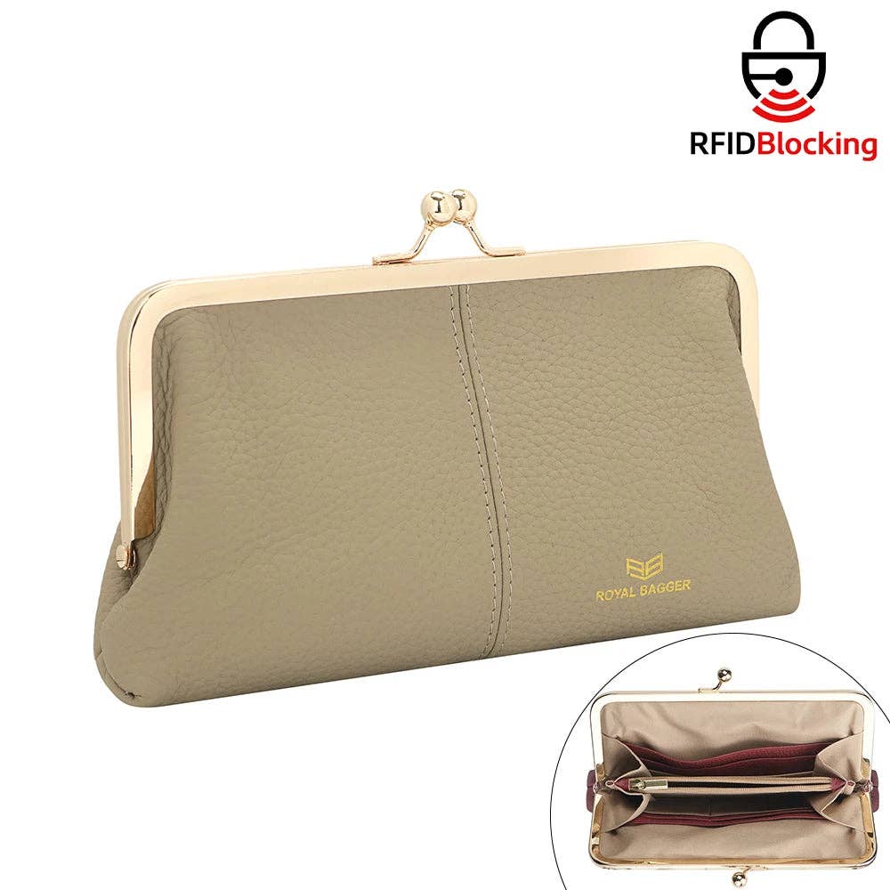 3468 Leather RFID Kiss-Lock Wallet: Brown