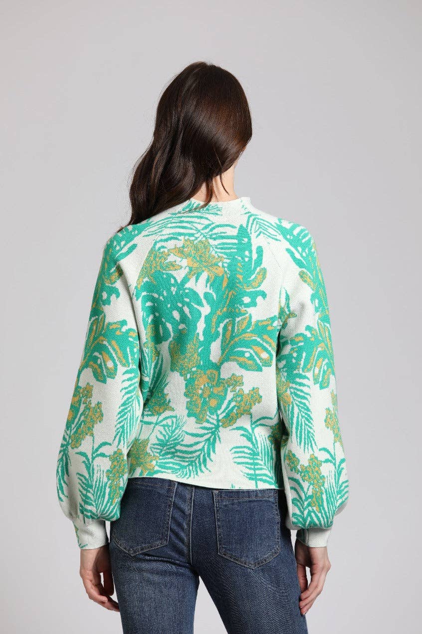 Ivory Foliage Sweater w/Puff Sleeve: MULTI / S