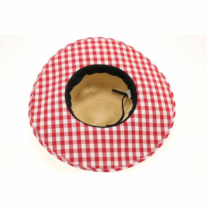 Straw Brim Hat w/Gingham Print ST3006: Hot Pink/White