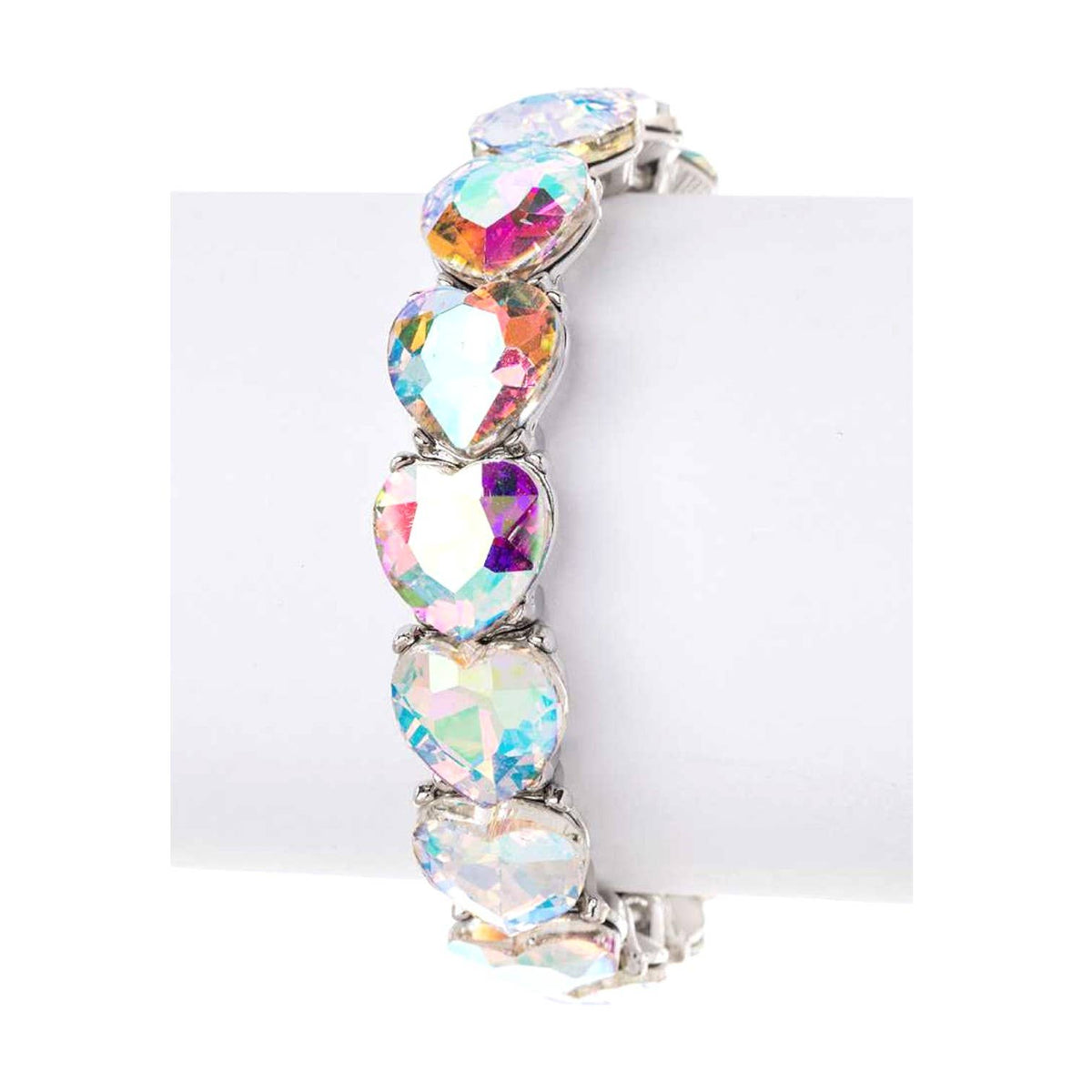 Heart Shape Crystal Stretch Bracelet: Silver/AB