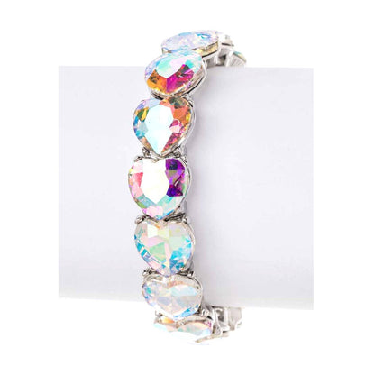 Heart Shape Crystal Stretch Bracelet: Silver/AB