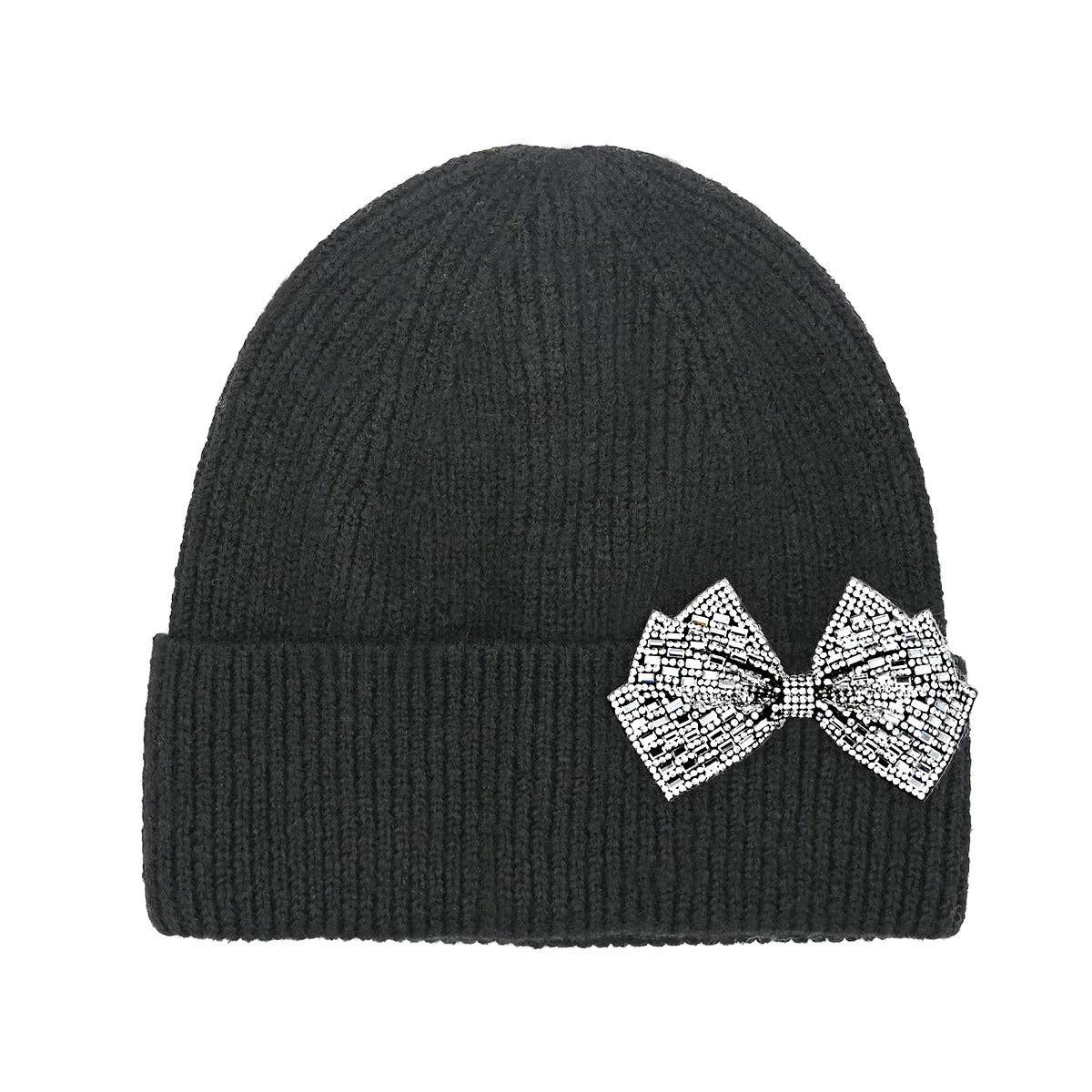 Rhinestone Bow Cuff C.C Beanie HTE0151: Grey