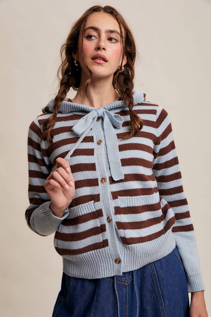 Striped Knit Hoodie Cardigan