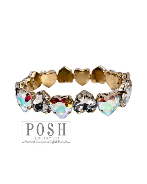 Heart rhinestone stretch bracelet, Valentines Day: Clear