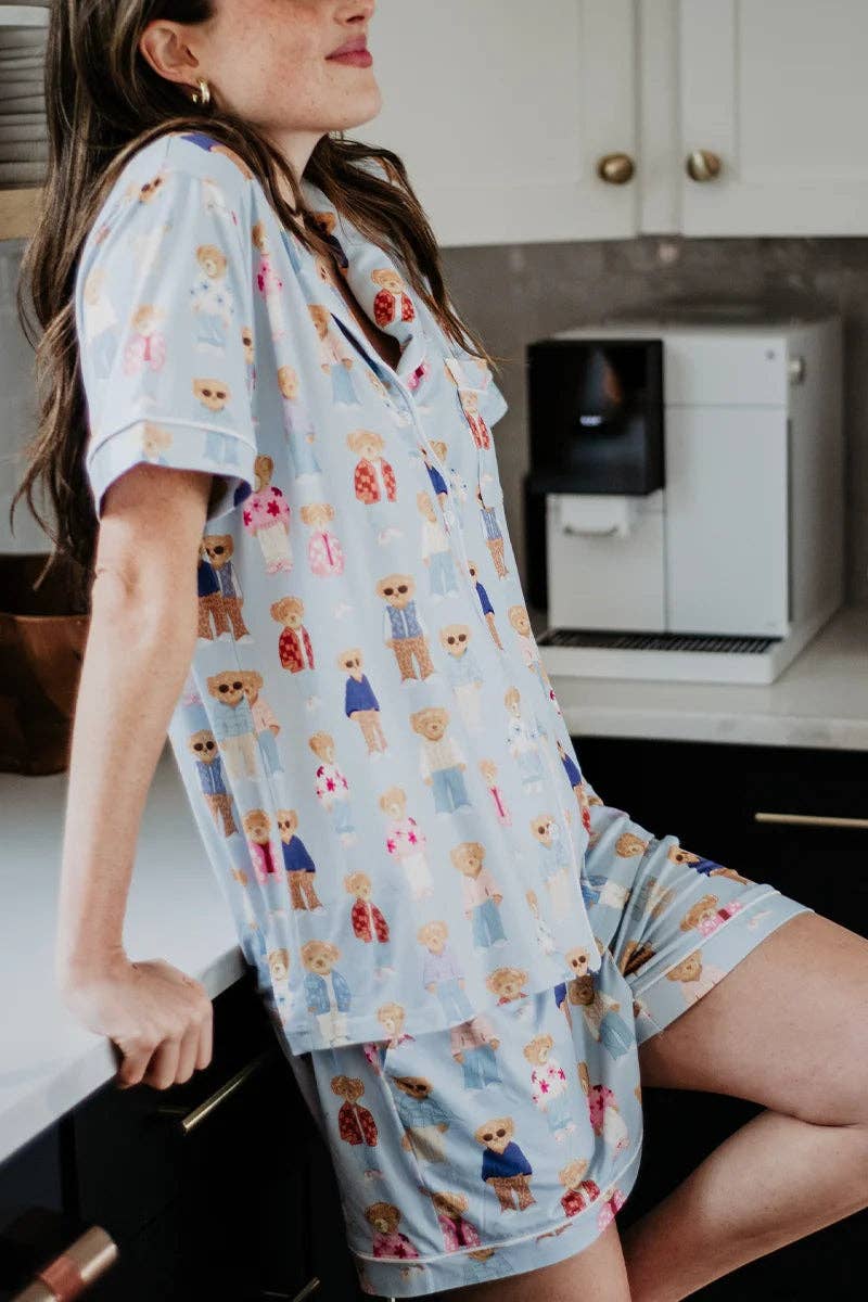 Teddy Bears Pajama Sets for Women: Light Blue / M