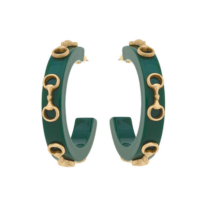 Sutton Horsebit Resin Hoop Earrings: Navy
