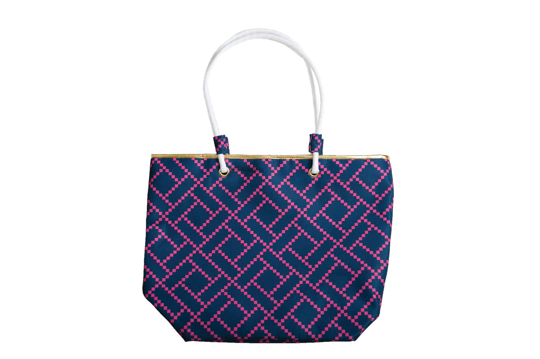Catalina Tote Bag - Navy and Pink Diamond by TOP IT OFF
