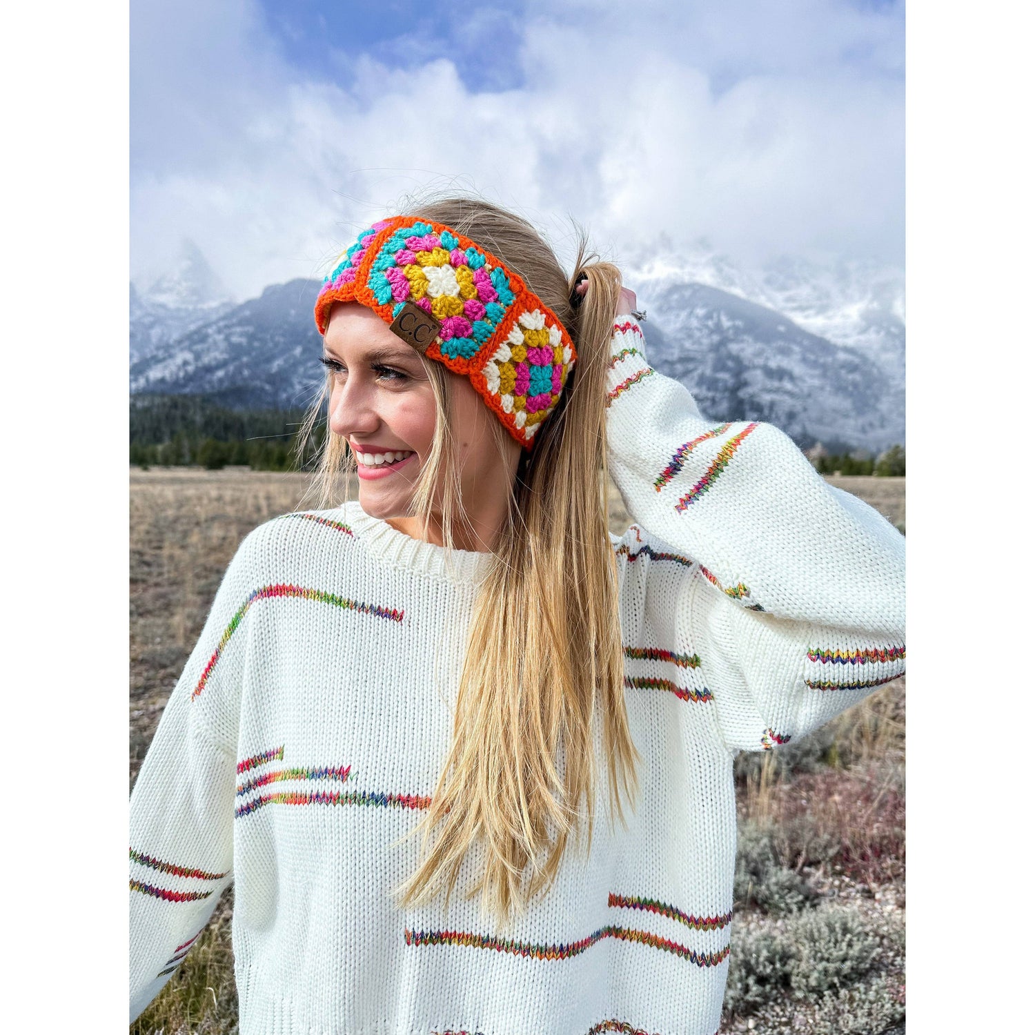 Fuzzy Lined Multi-Color Crochet Fashion Headband for Women: Black