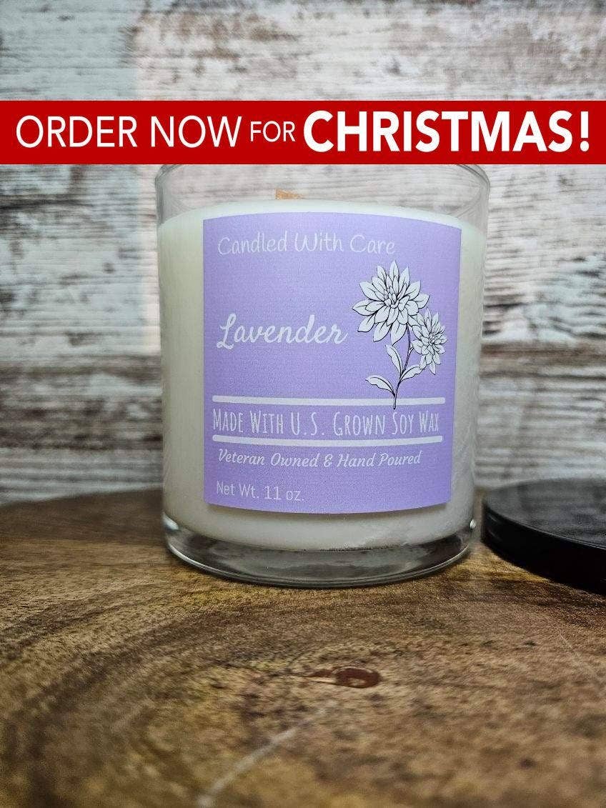 Lavender Soy Wax Aromatherapy Candle with Wood Wick: 12.5 oz.