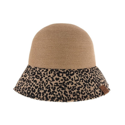 Baby Leopard Print Straw Cloche C.C Sun Hat: Dk. Natural