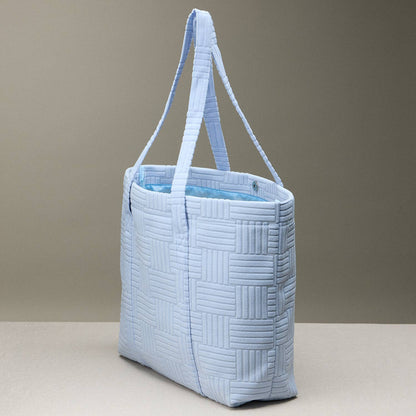 Quilted Tote Bag with Woven Texture: Light Blue / One / 5AG78035