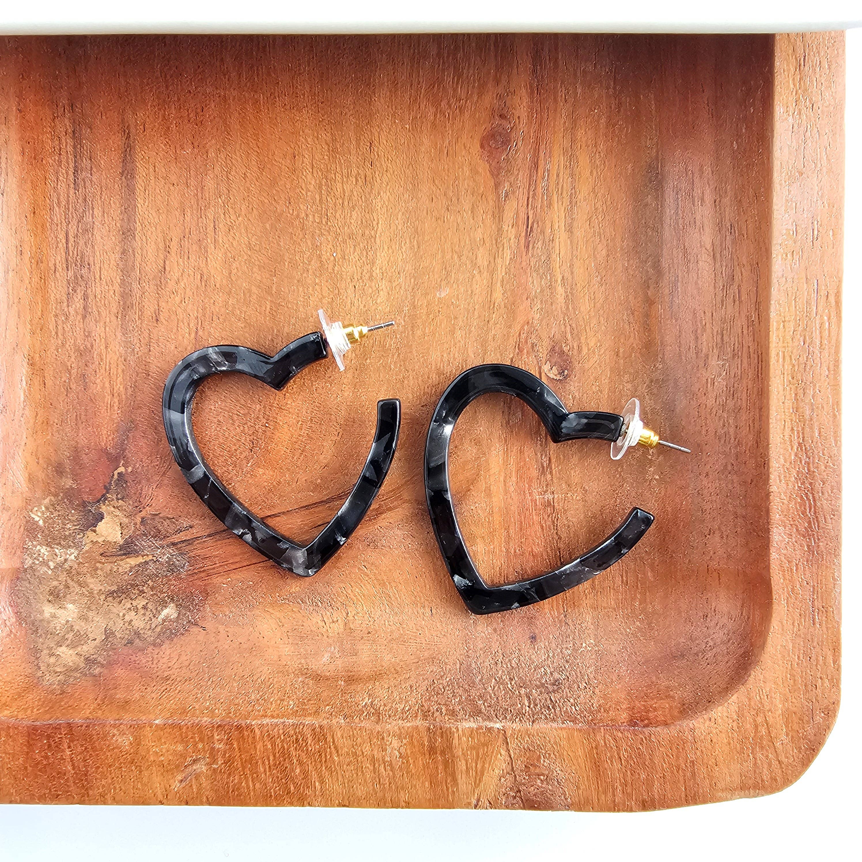 Heart Hoops - Black // Valentine&