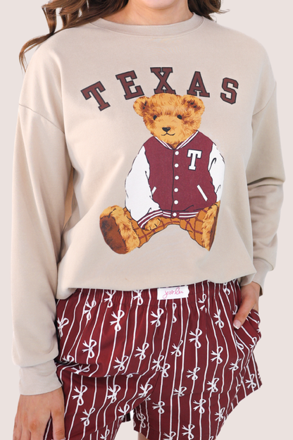 Benny The Bear Texas Pullover- Maroon: Neutral / Medium