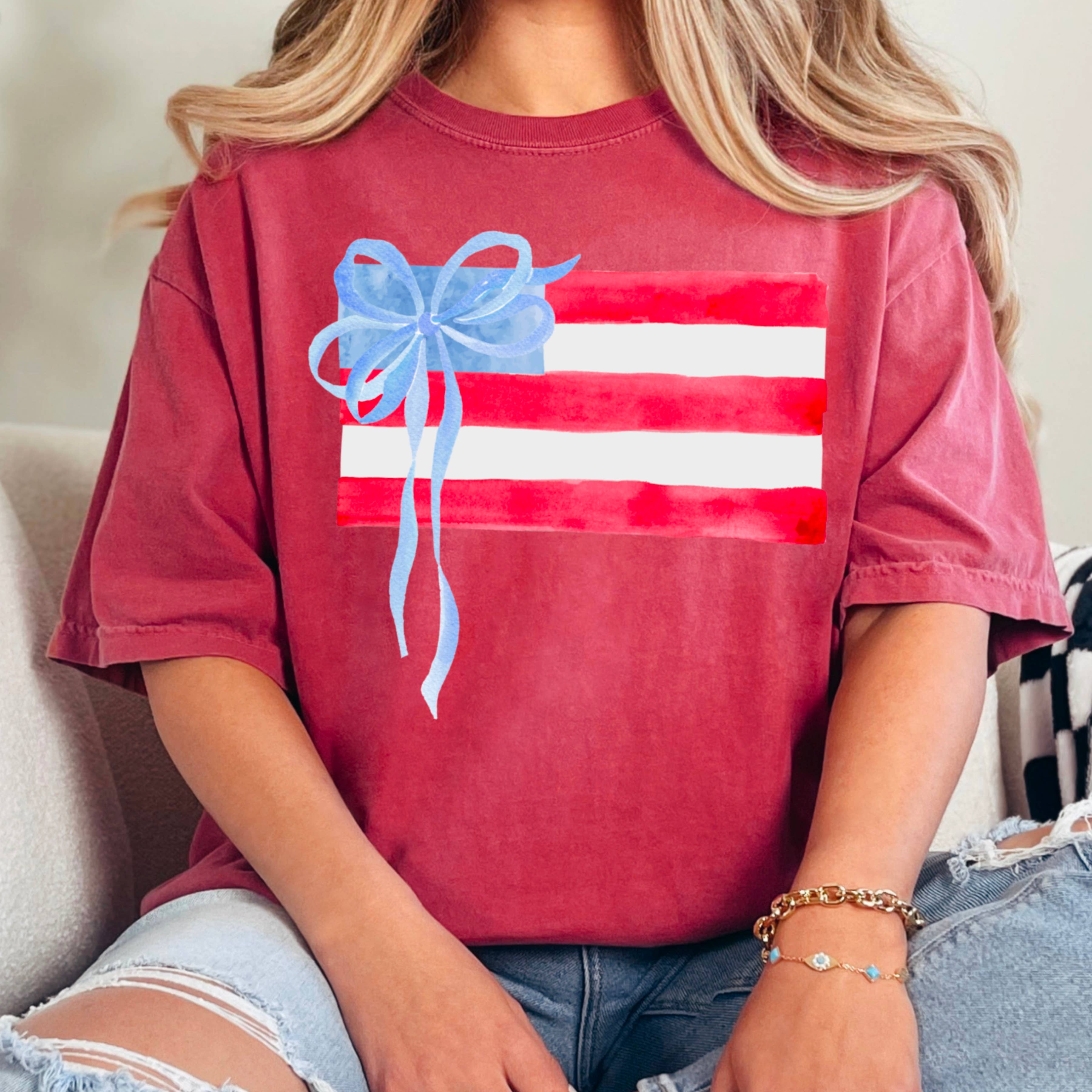 Coquette American Flag July 4th Graphic Shirt |Comfort Color: White / Large