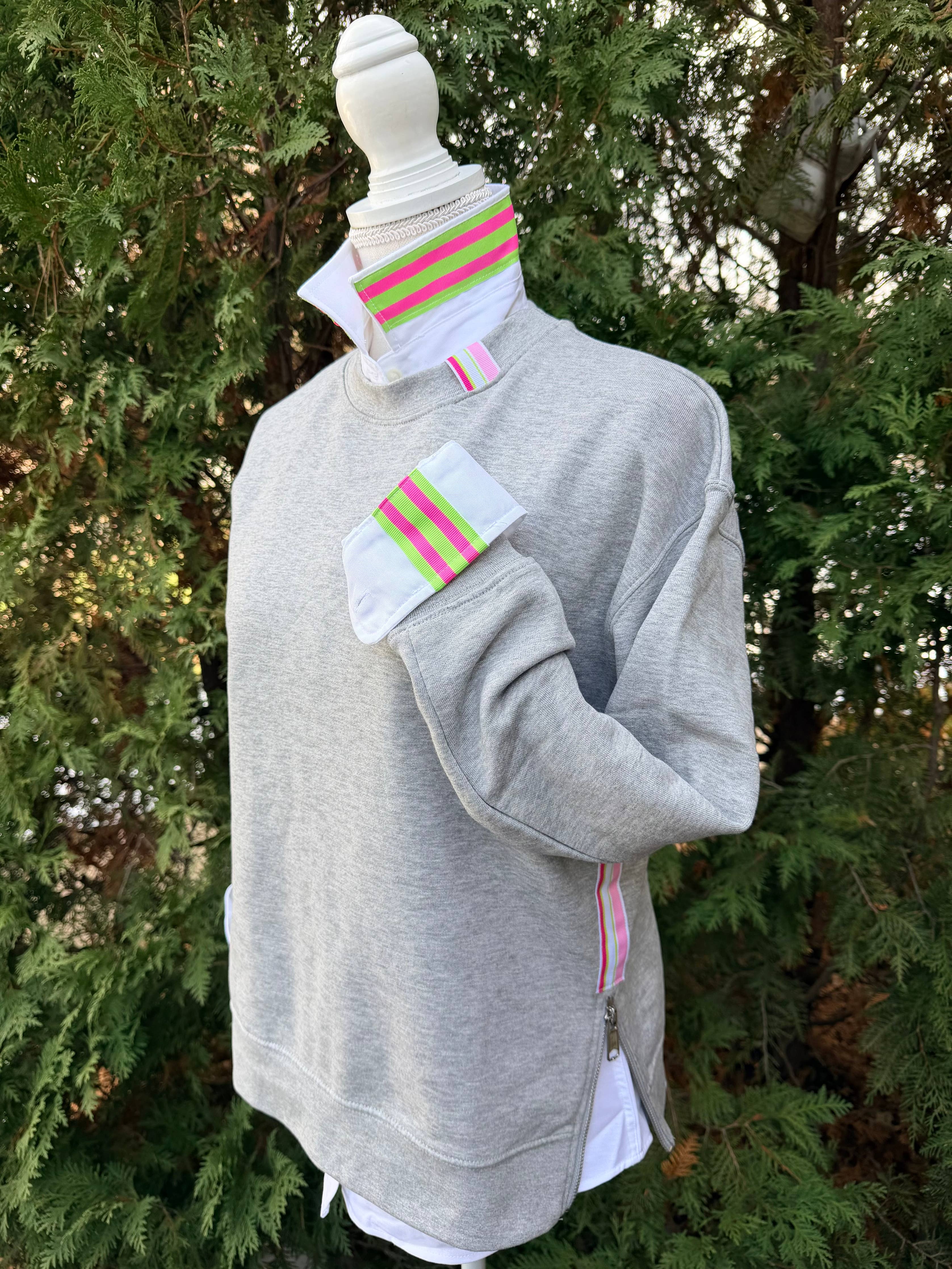 Danny Sweatshirt - Grey w Pink &amp; Lime Stripe Ribbon: Grey w Pink &amp; Lime Stripe Ribbon / S (4-6) sweatshirt only