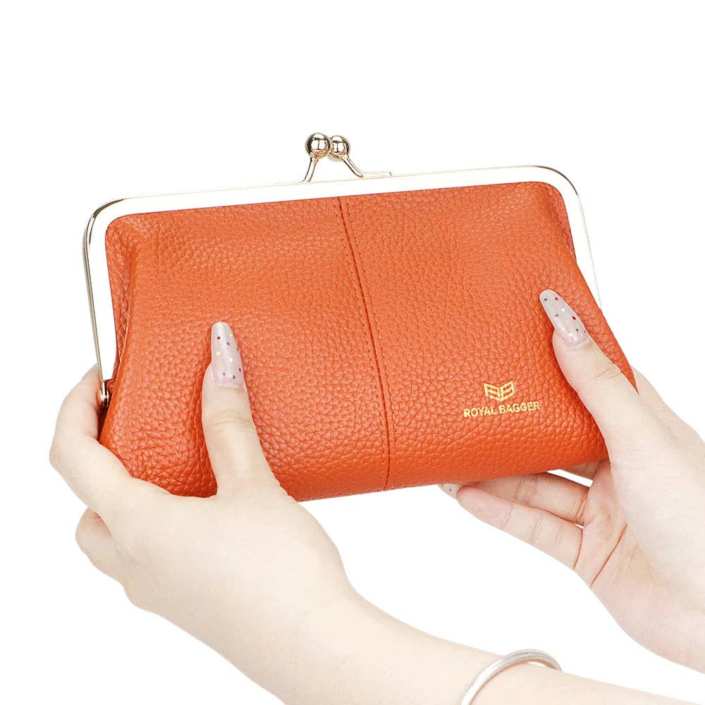 1468 Leather RFID Kiss-Lock Wallet: Black