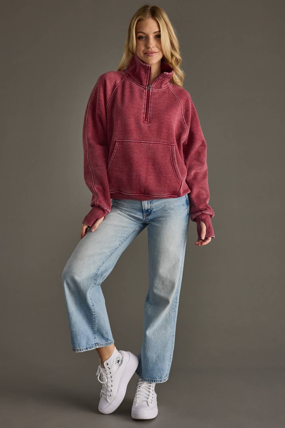 Wine Quarter Zip Sweatshirt by Panache
