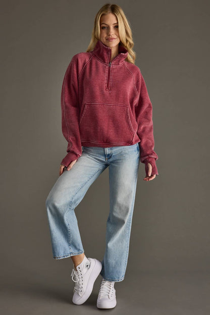 Wine Quarter Zip Sweatshirt by Panache