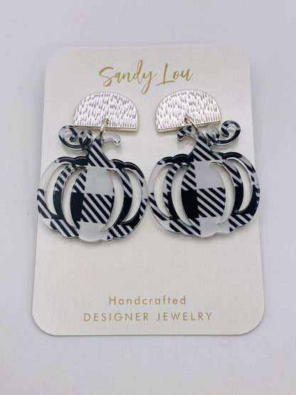 Buffalo Plaid Pumpkin Earrings Fall