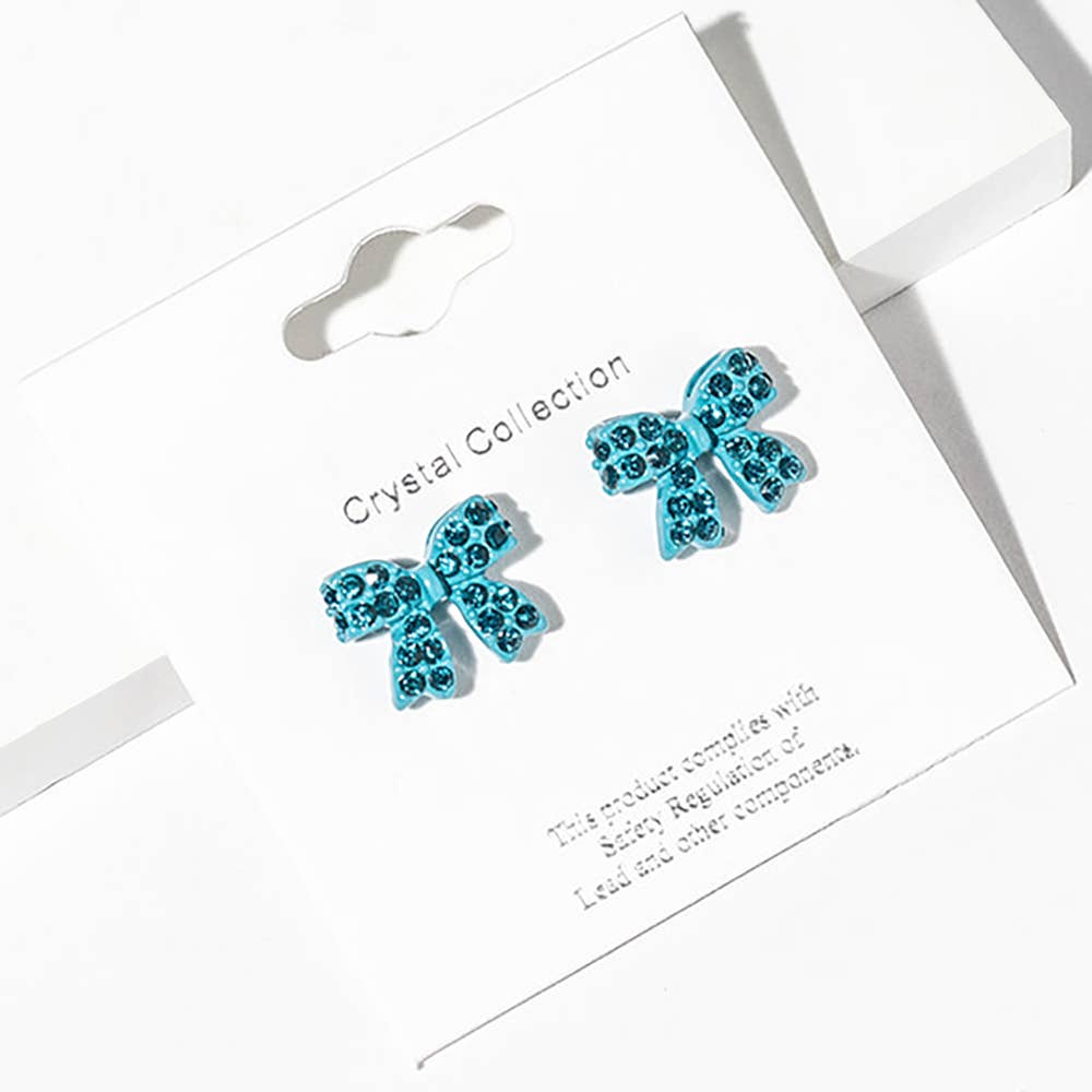 Crystal Rhinestone Bow Stud Earrings: Lt Col Topaz