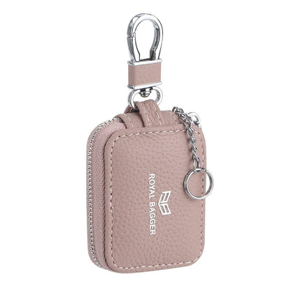 2901 Leather Earphone Pouch with Keychain: Light Grey