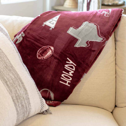 Howdy Pride Throw   Maroon/Gray/White   50x60.  The Royal Standard